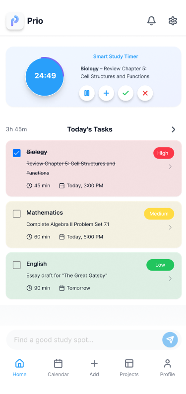 Prio daily planner screen